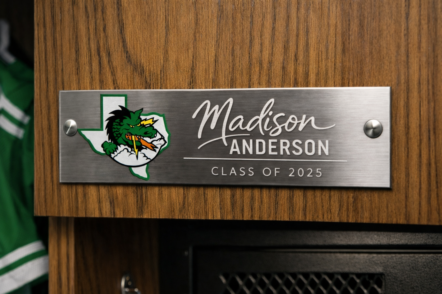 Example personalized player locker plaque